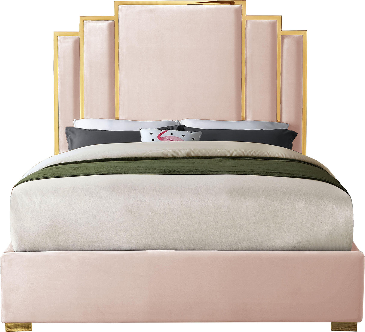 Hugo Pink Velvet Queen Bed - galleria furniture outlet