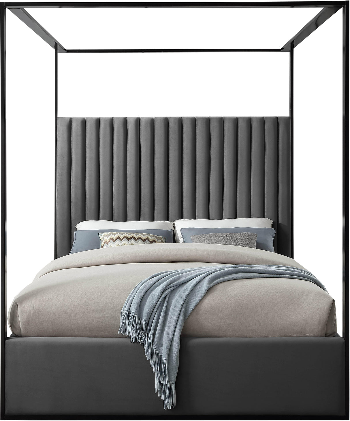 Jax Grey Velvet King Bed - galleria furniture outlet