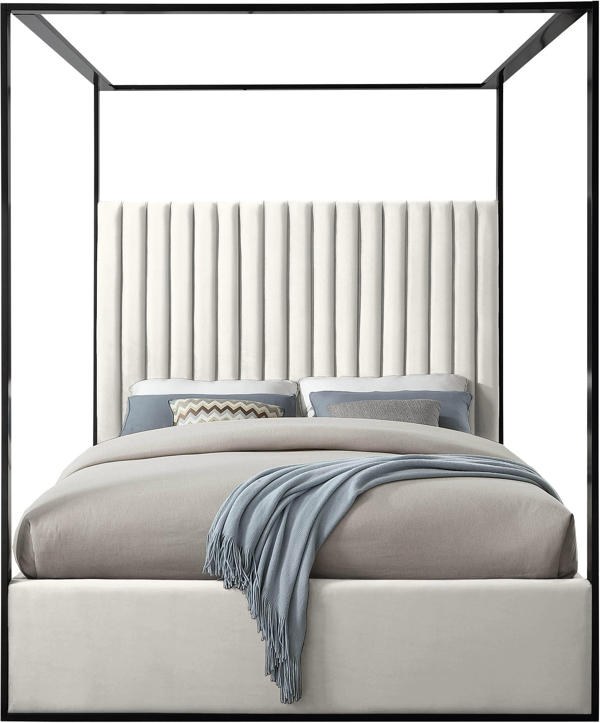 Jax Cream Velvet Queen Bed - galleria furniture outlet