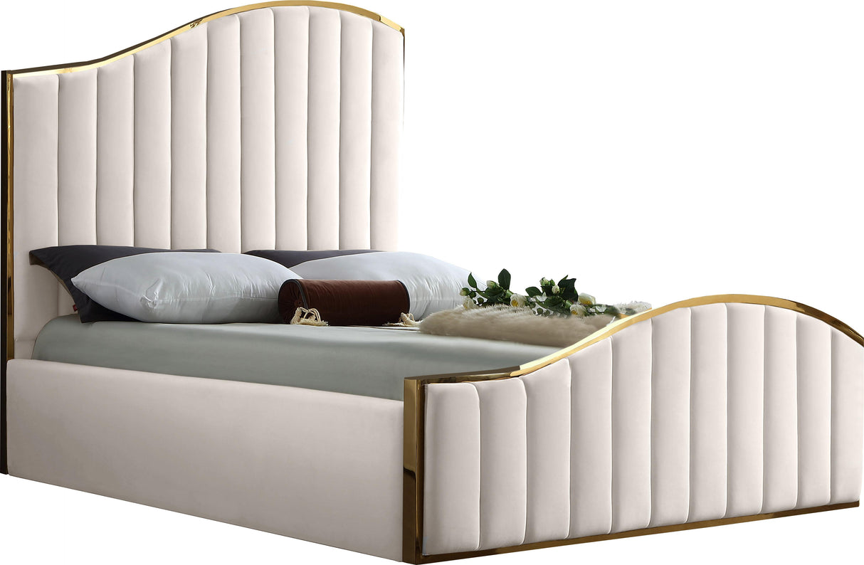 Jolie Cream Velvet Queen Bed (3 Boxes) - galleria furniture outlet