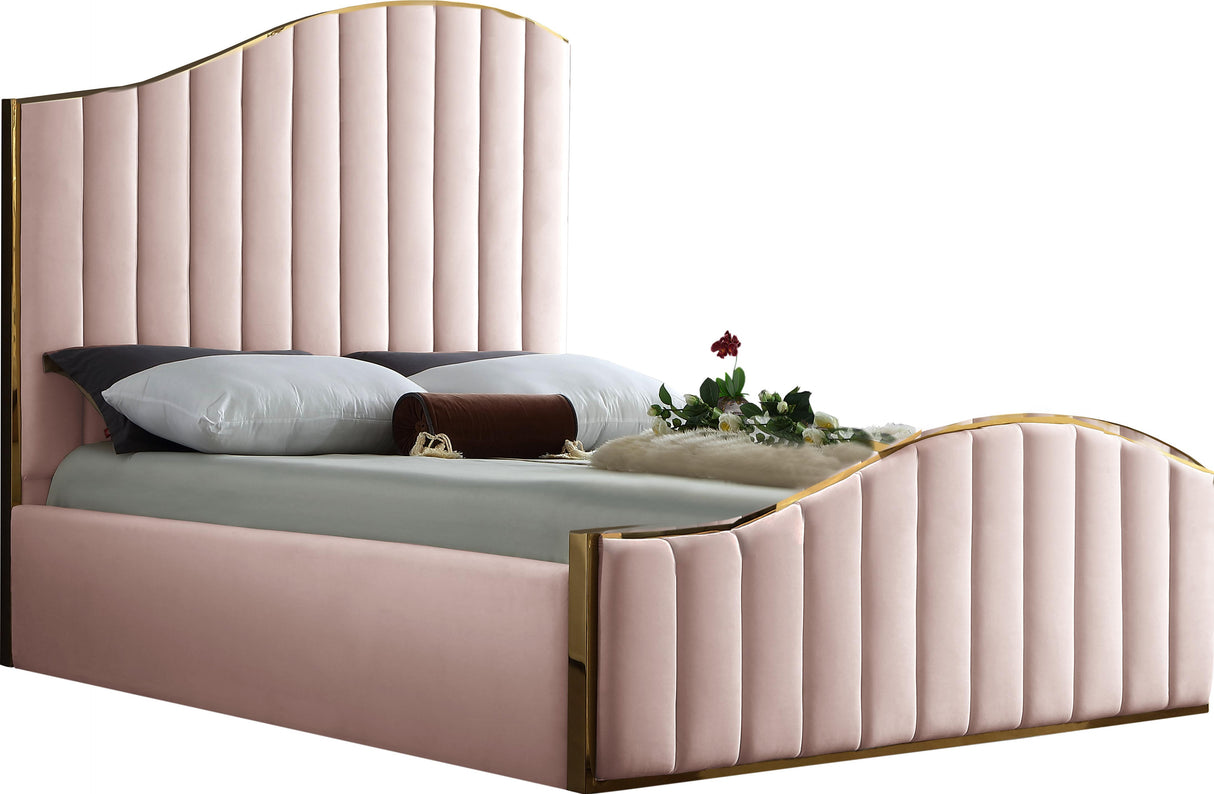 Jolie Pink Velvet King Bed (3 Boxes) - galleria furniture outlet