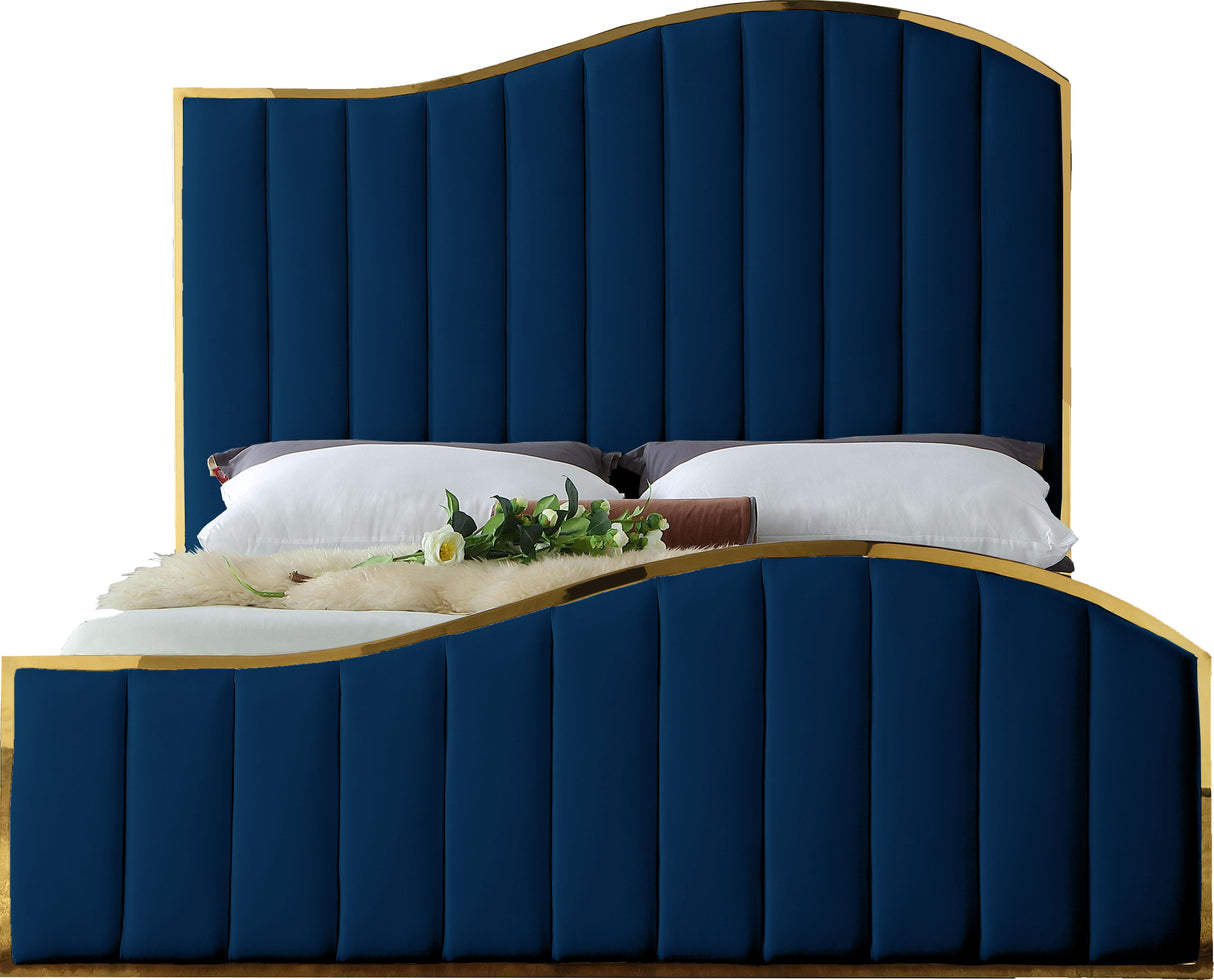 Jolie Navy Velvet King Bed (3 Boxes) - galleria furniture outlet