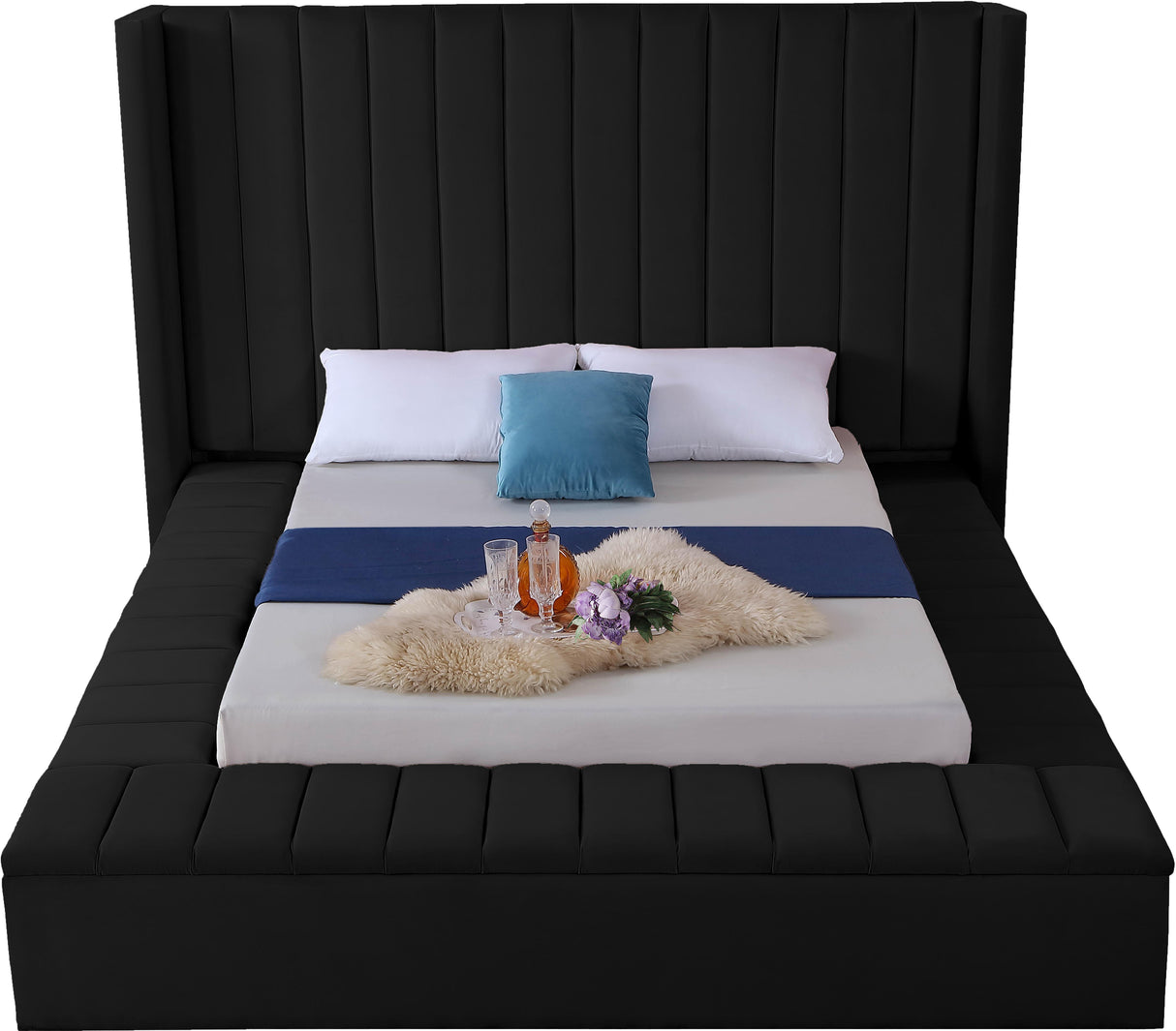 Kiki Black Velvet King Bed (3 Boxes) - galleria furniture outlet