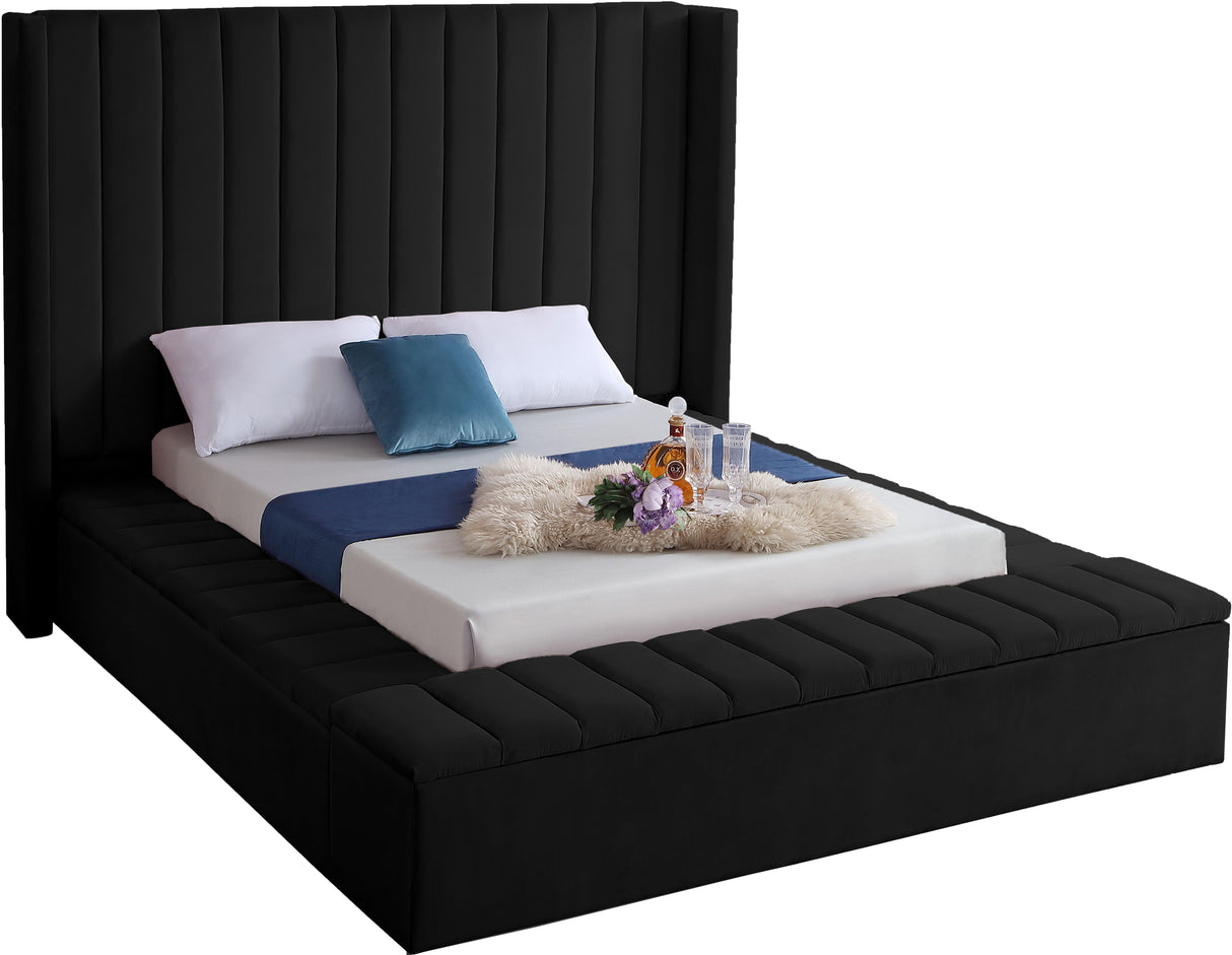 Kiki Black Velvet Full Bed (3 Boxes) - galleria furniture outlet