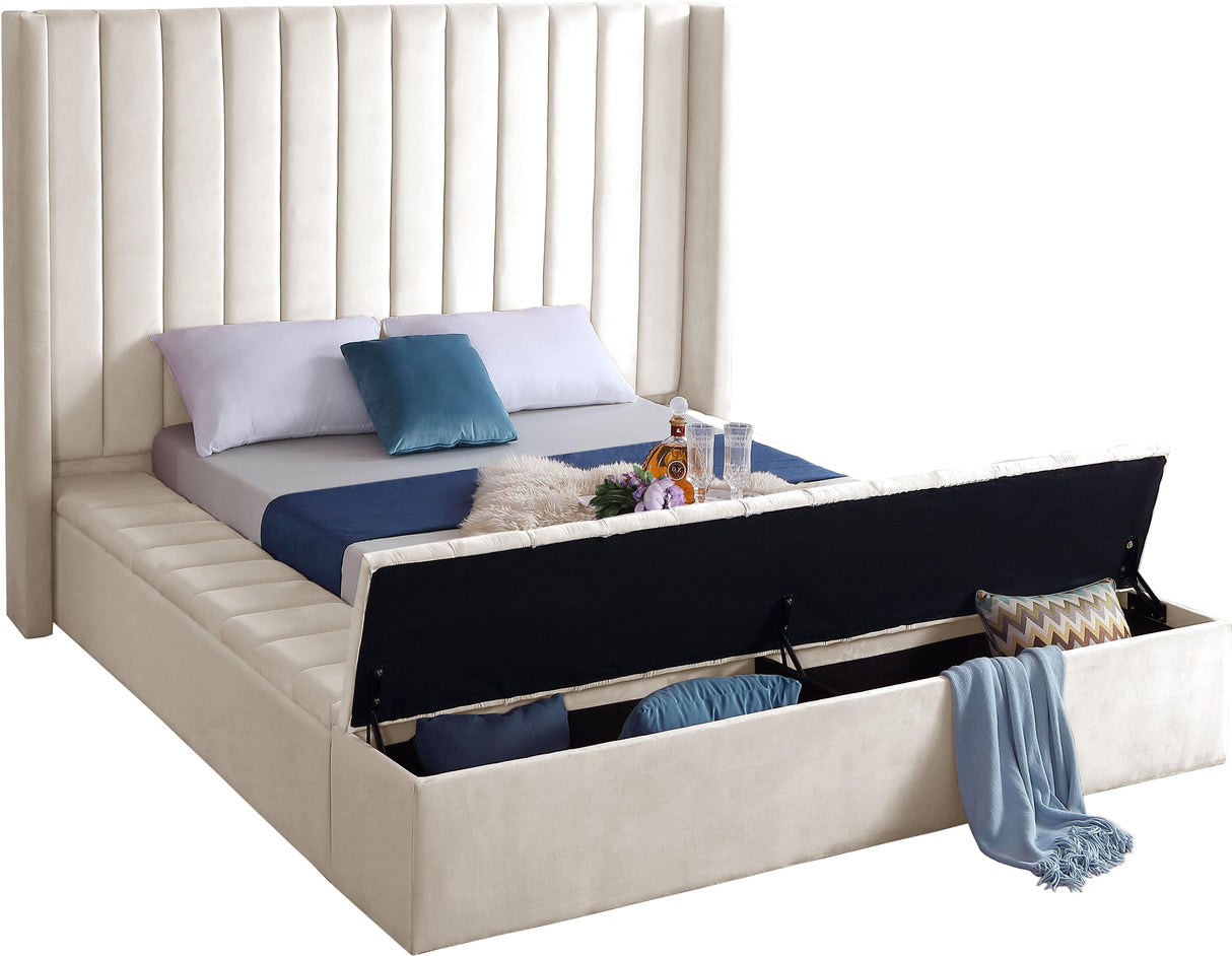 Kiki Cream Velvet King Bed (3 Boxes) - galleria furniture outlet