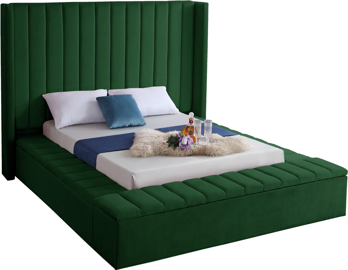 Kiki Green Velvet Full Bed (3 Boxes) - galleria furniture outlet