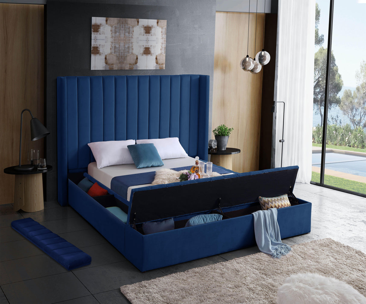 Kiki Navy Velvet Full Bed (3 Boxes) - galleria furniture outlet