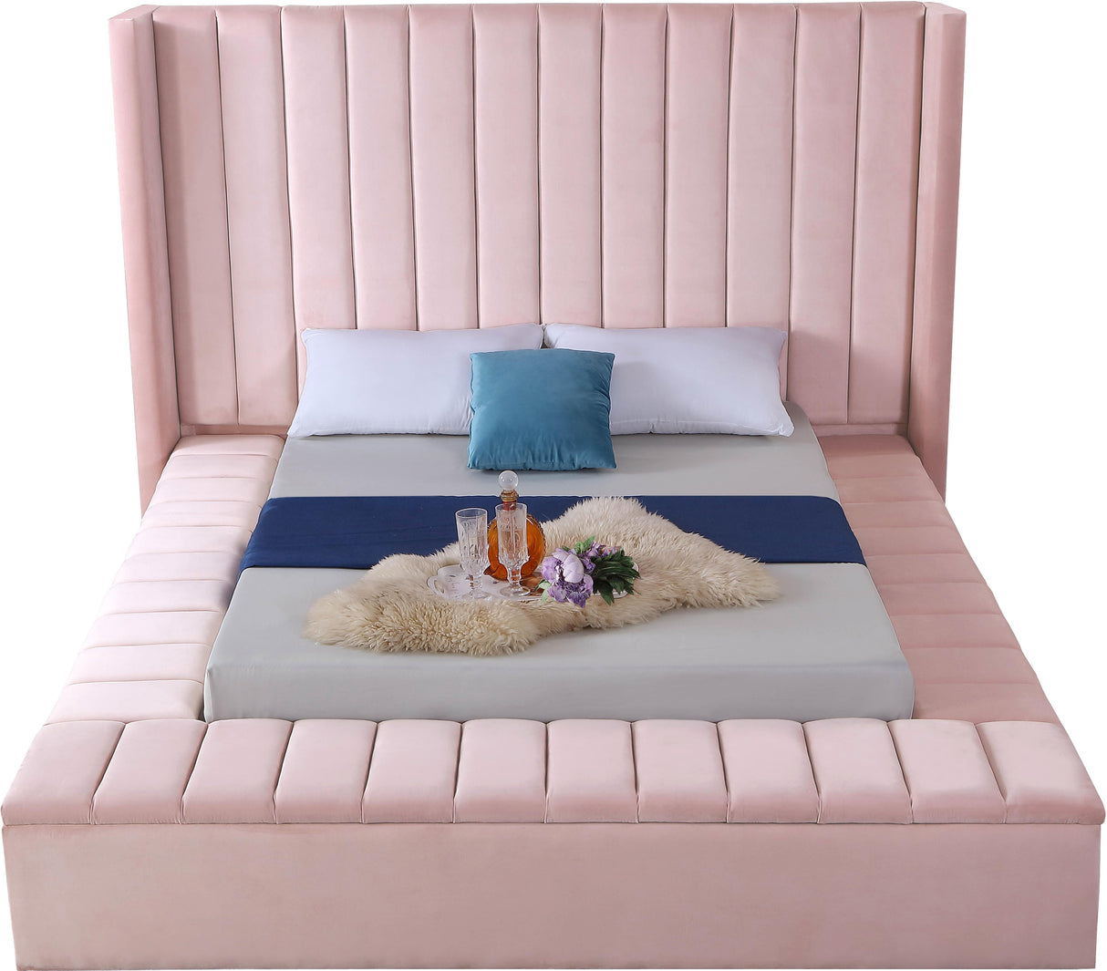 Kiki Pink Velvet Full Bed (3 Boxes) - galleria furniture outlet