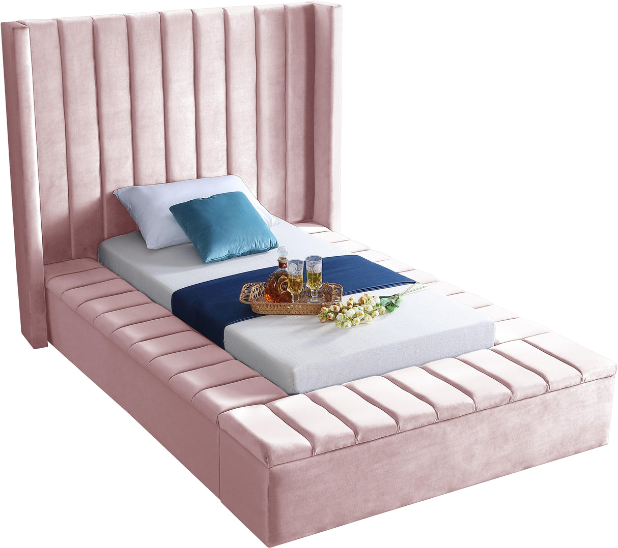 Kiki Pink Velvet Twin Bed (3 Boxes) - galleria furniture outlet