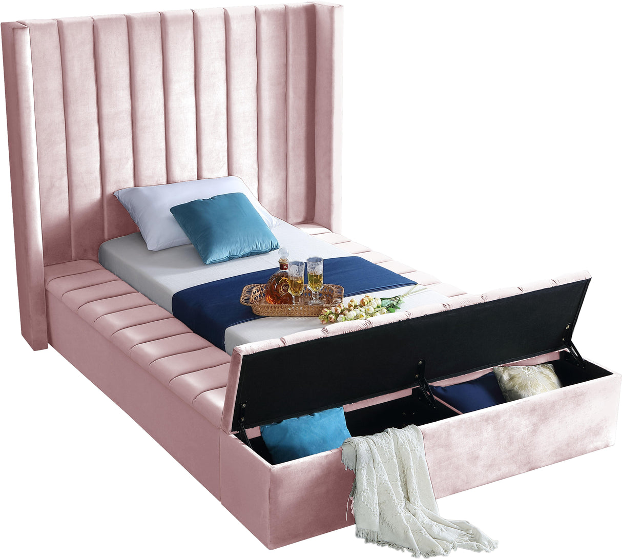 Kiki Pink Velvet Twin Bed (3 Boxes) - galleria furniture outlet