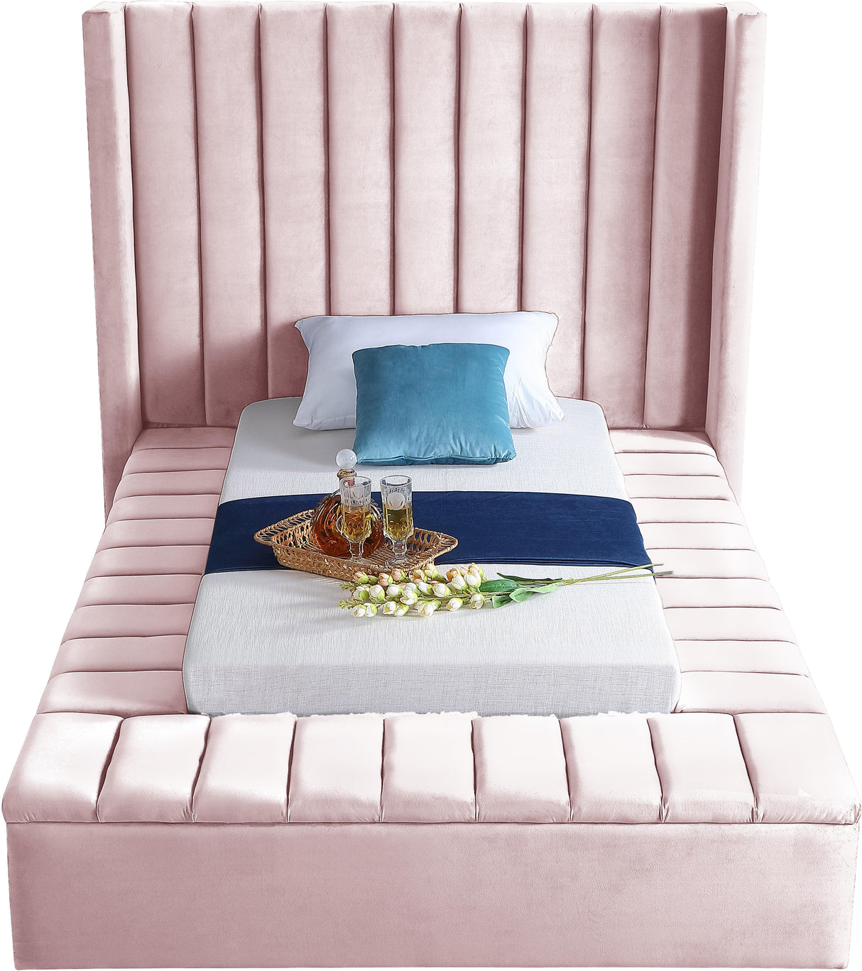 Kiki Pink Velvet Twin Bed (3 Boxes) - galleria furniture outlet
