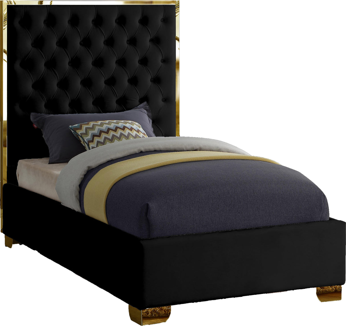 Lana Black Velvet Twin Bed - galleria furniture outlet