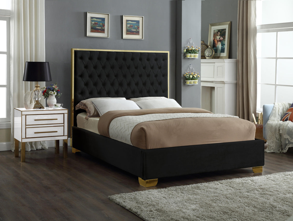 Lana Black Velvet Queen Bed - galleria furniture outlet