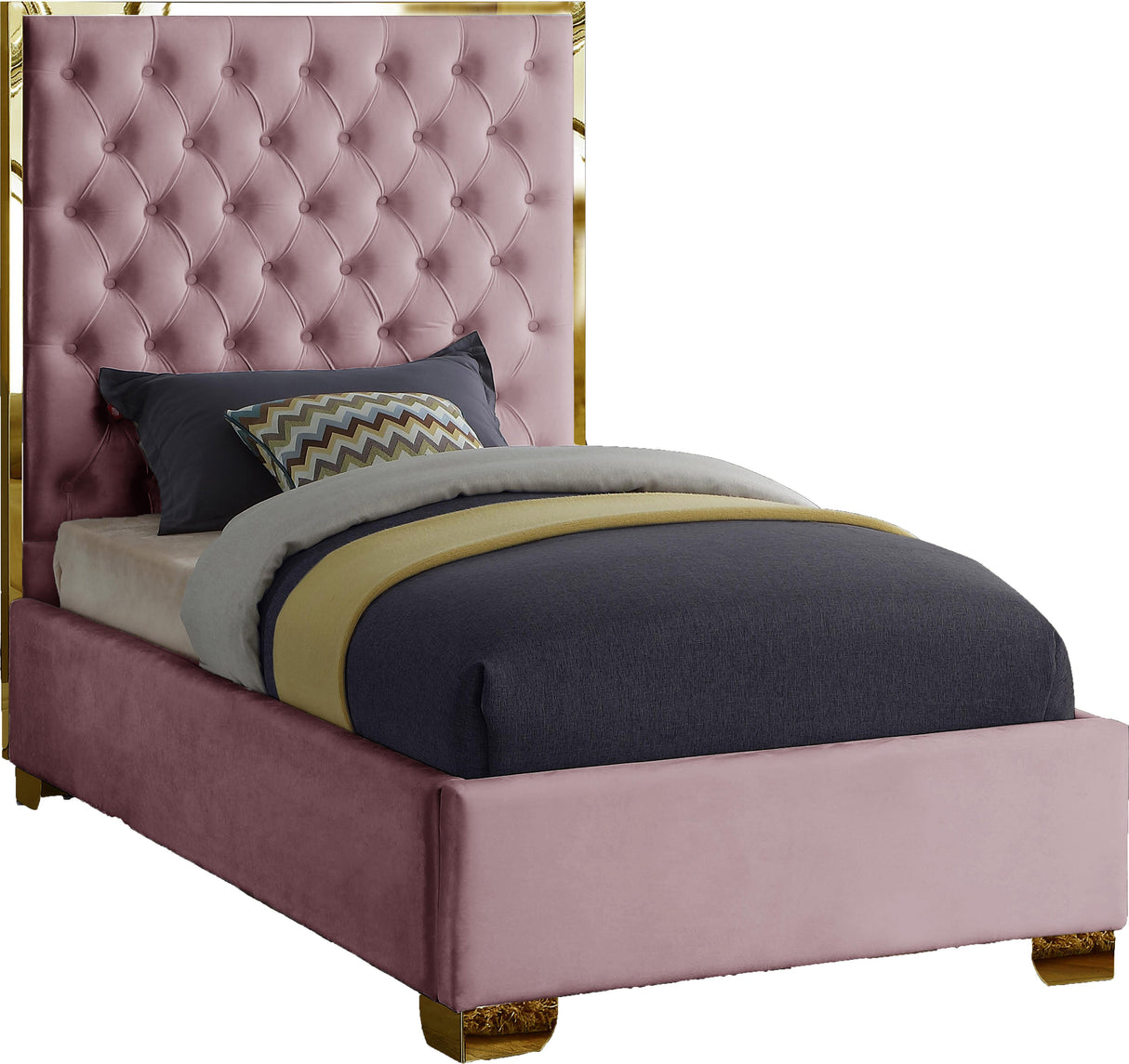 Lana Pink Velvet Twin Bed - galleria furniture outlet