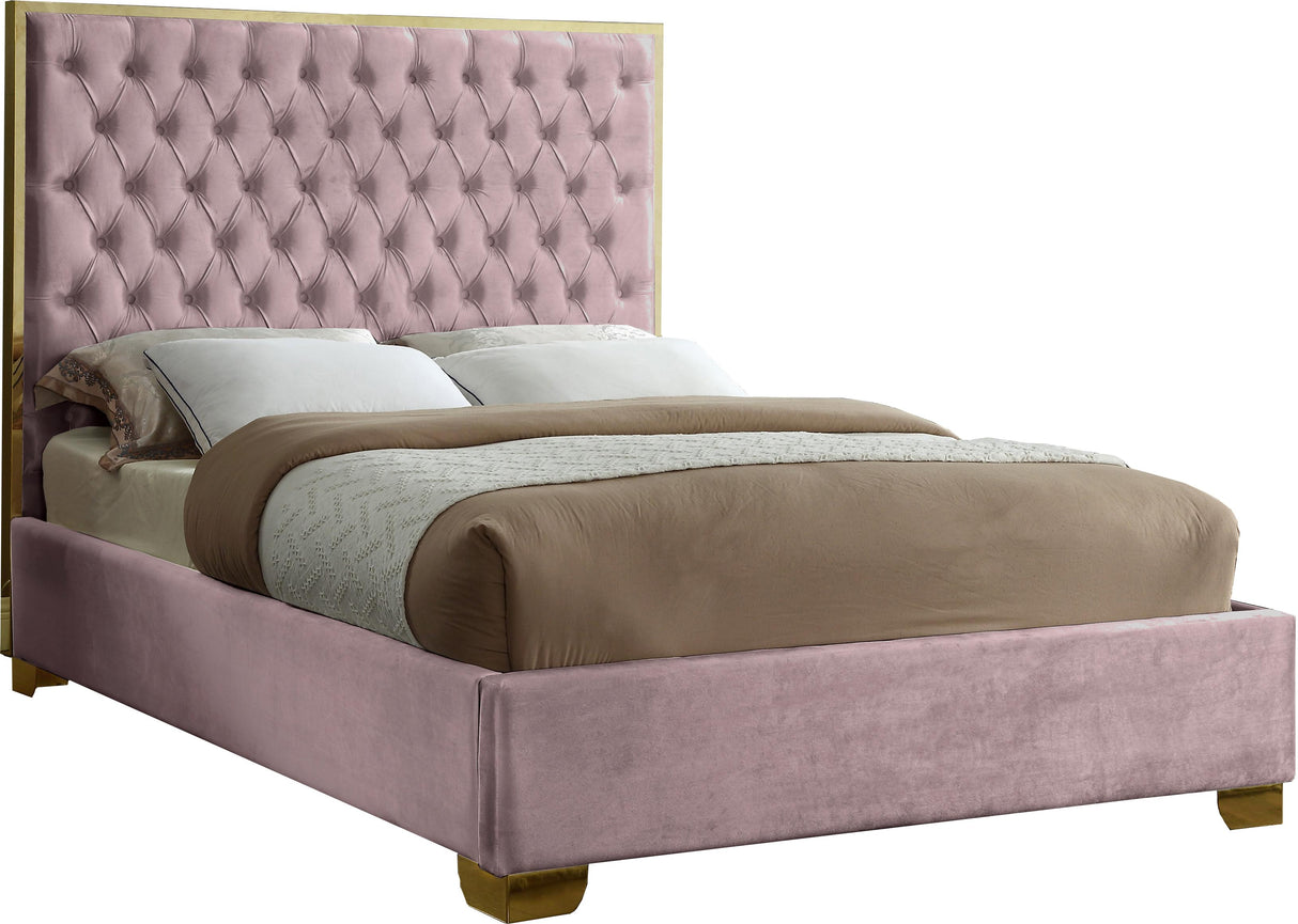 Lana Pink Velvet Queen Bed - galleria furniture outlet