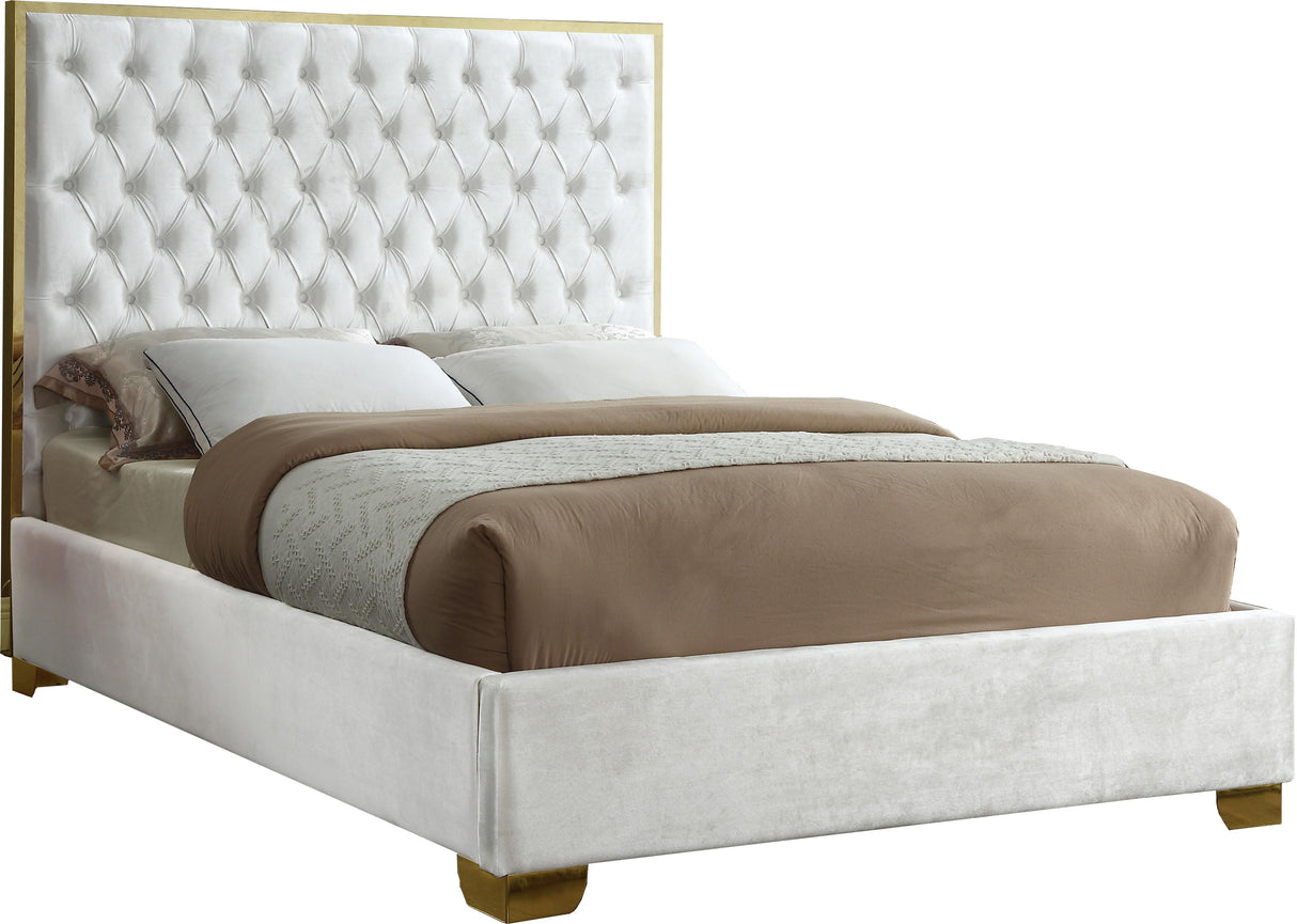 Lana White Velvet Queen Bed - galleria furniture outlet