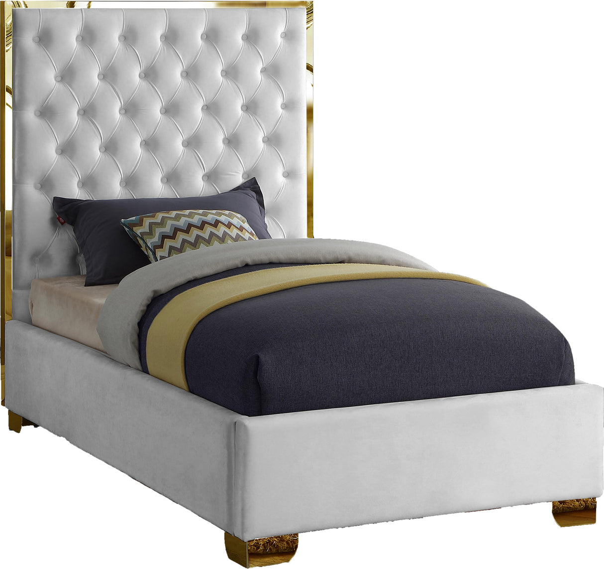 Lana White Velvet Twin Bed - galleria furniture outlet