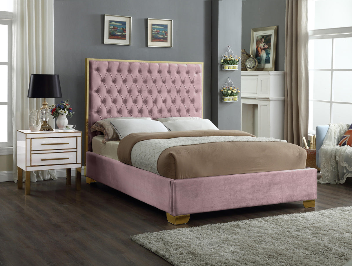 Lana Pink Velvet Queen Bed - galleria furniture outlet