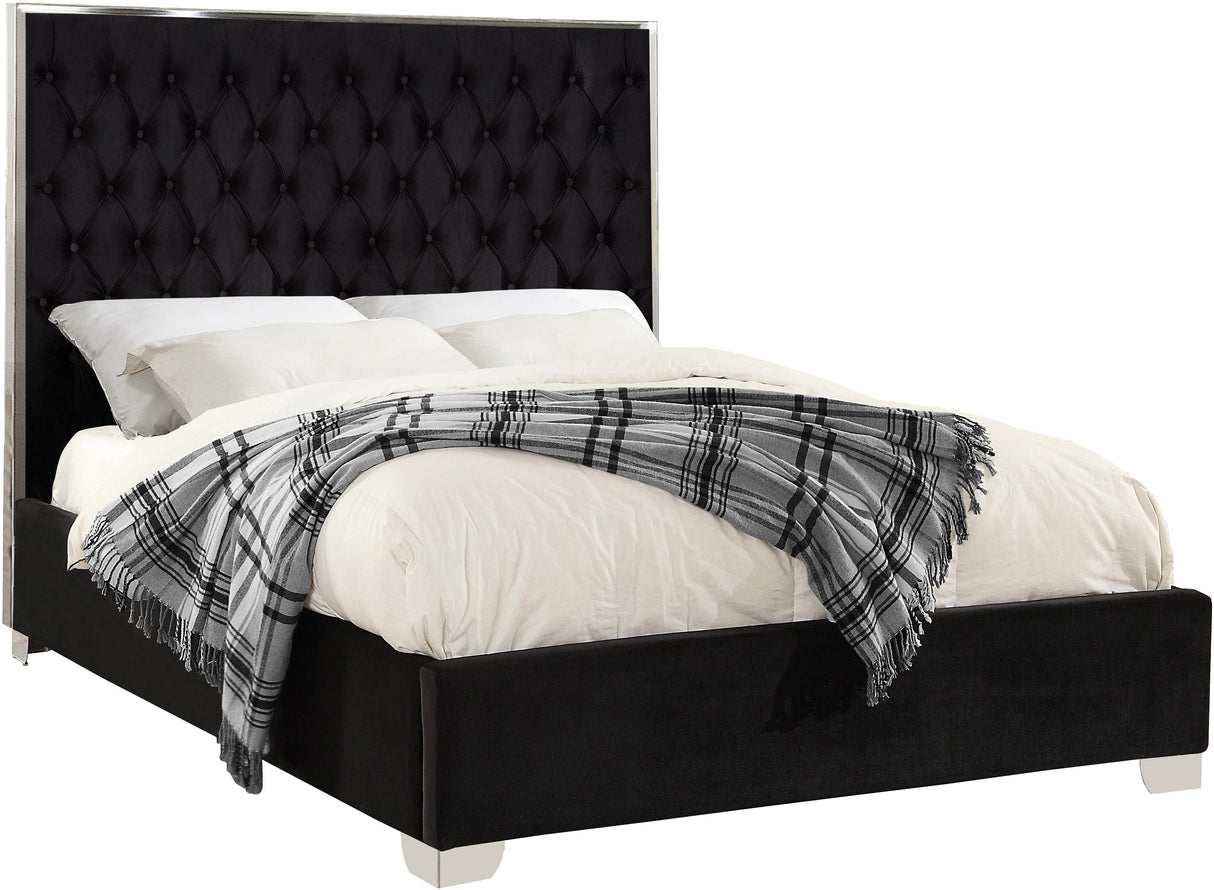 Lexi Black Velvet Queen Bed - galleria furniture outlet