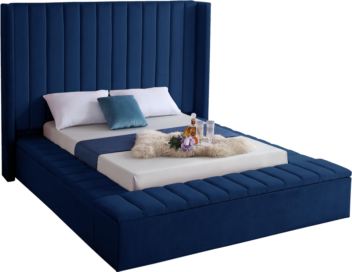 Kiki Navy Velvet Full Bed (3 Boxes) - galleria furniture outlet
