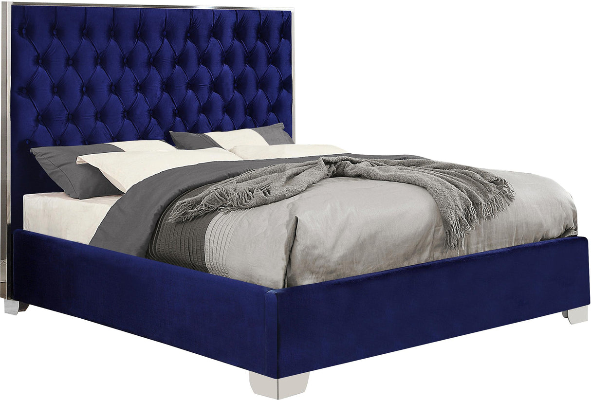 Lexi Navy Velvet Full Bed - galleria furniture outlet
