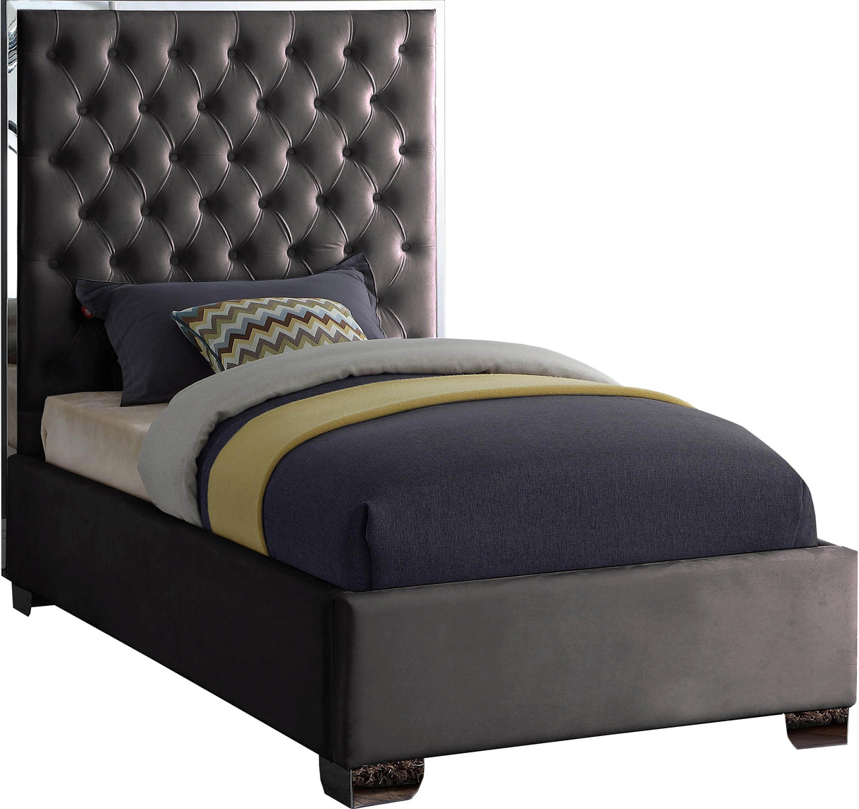 Lexi Grey Velvet Twin Bed - galleria furniture outlet