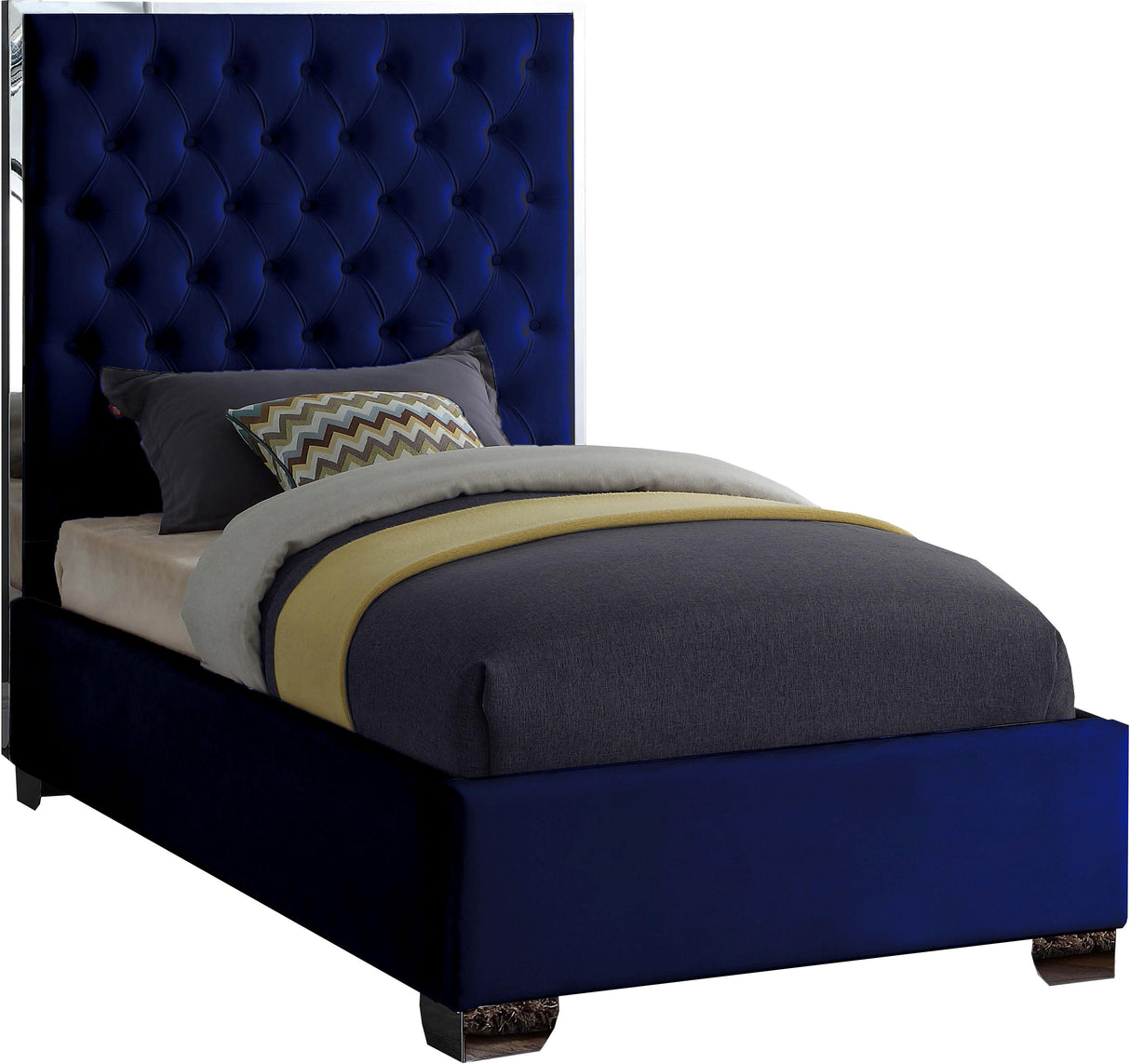 Lexi Navy Velvet Twin Bed - galleria furniture outlet