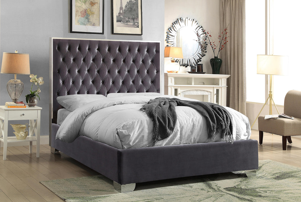 Lexi Grey Velvet Queen Bed - galleria furniture outlet