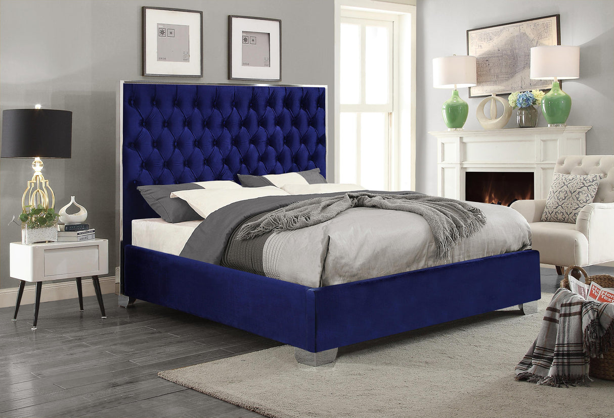 Lexi Navy Velvet Full Bed - galleria furniture outlet