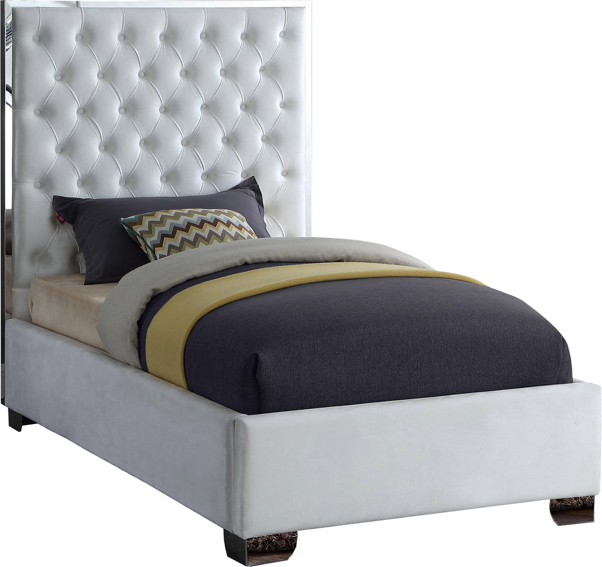 Lexi White Velvet Twin Bed - galleria furniture outlet