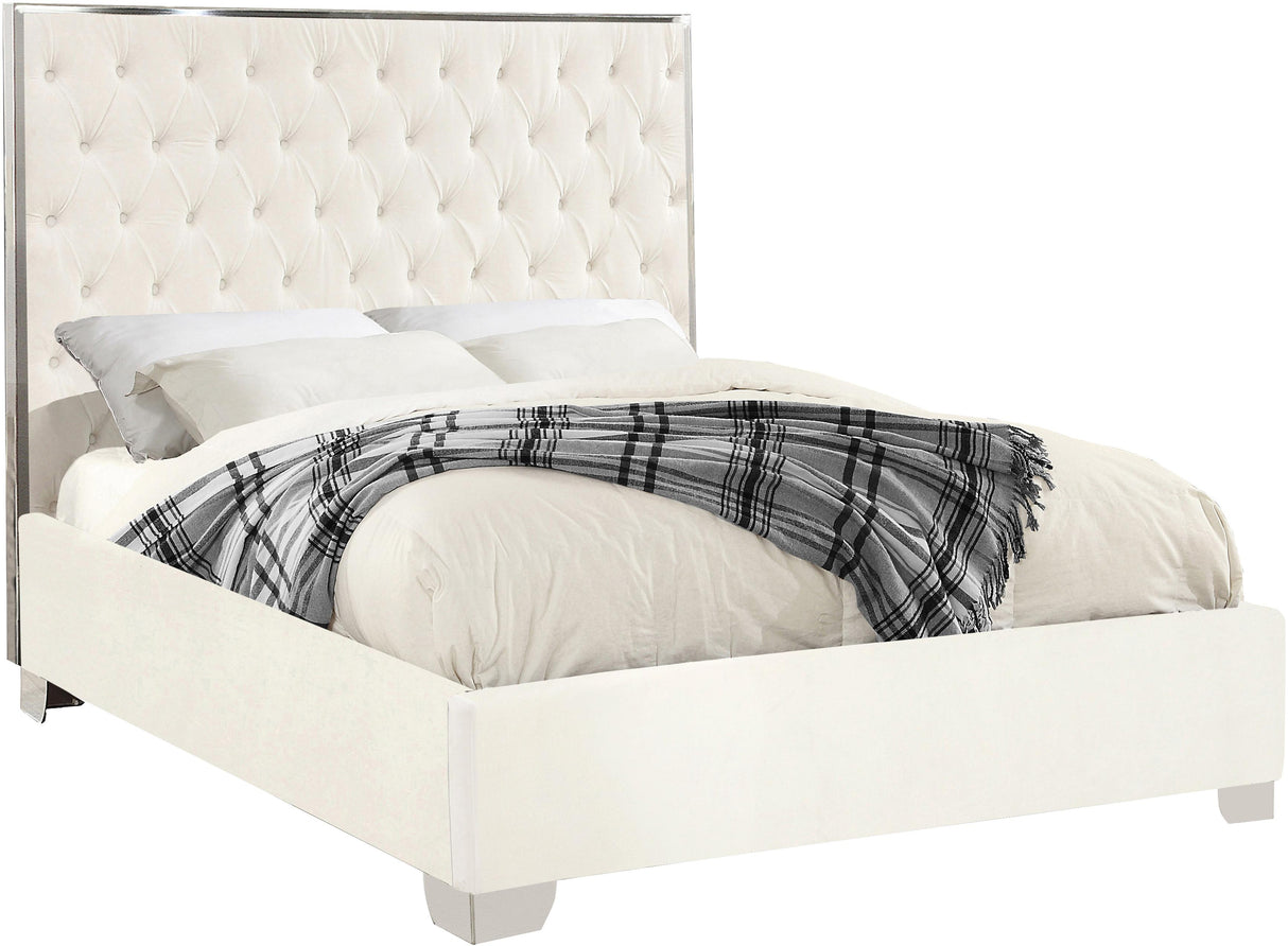 Lexi White Velvet King Bed - galleria furniture outlet