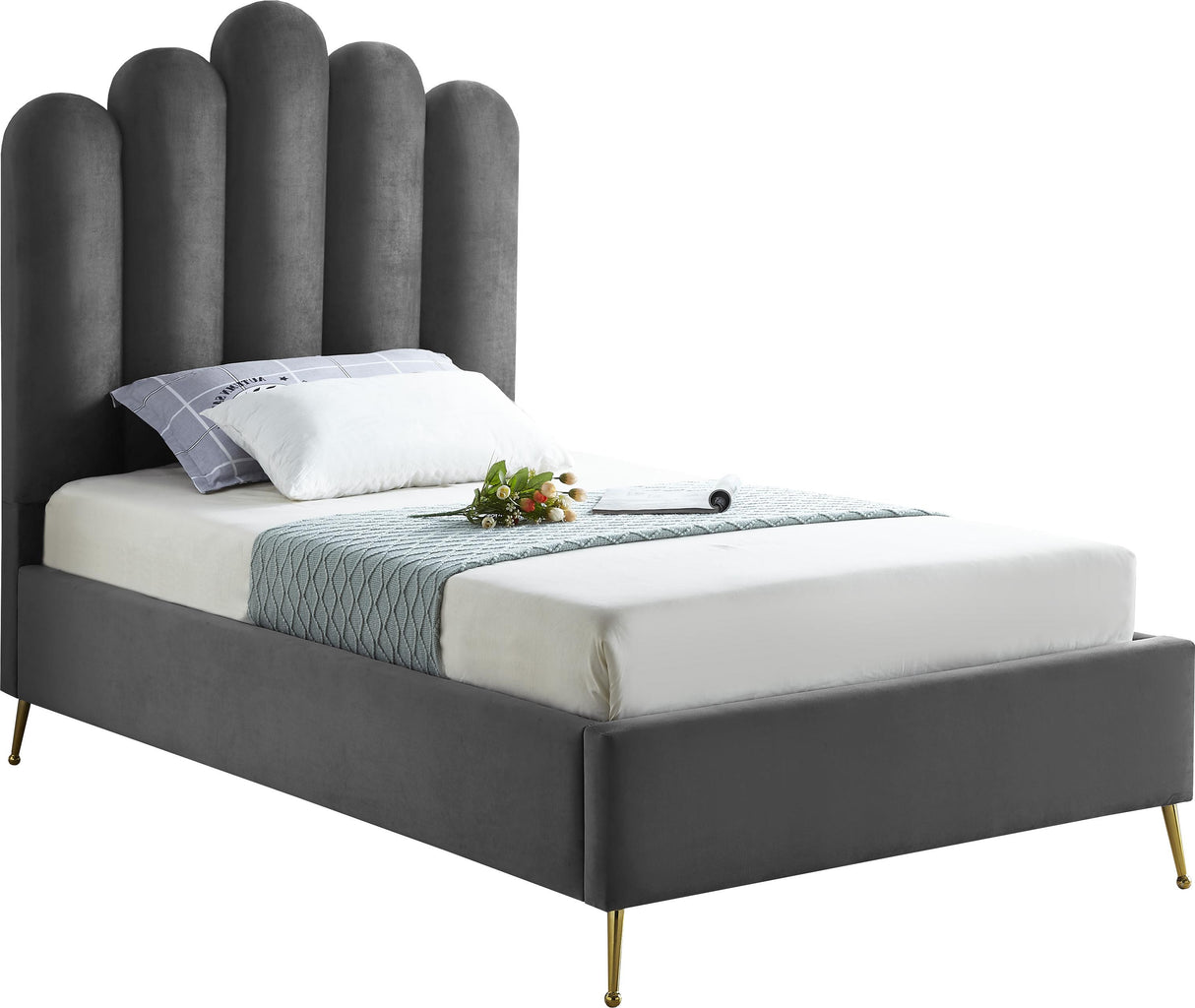 Lily Grey Velvet Twin Bed