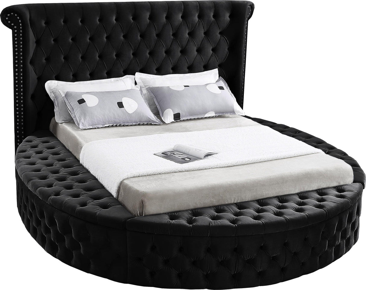 Luxus Black Velvet King Bed (3 Boxes) - galleria furniture outlet