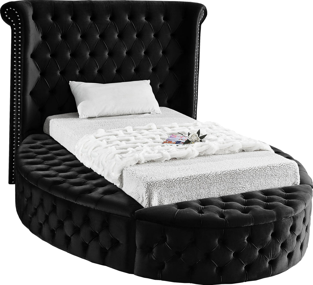 Luxus Black Velvet Twin Bed (3 Boxes) - galleria furniture outlet