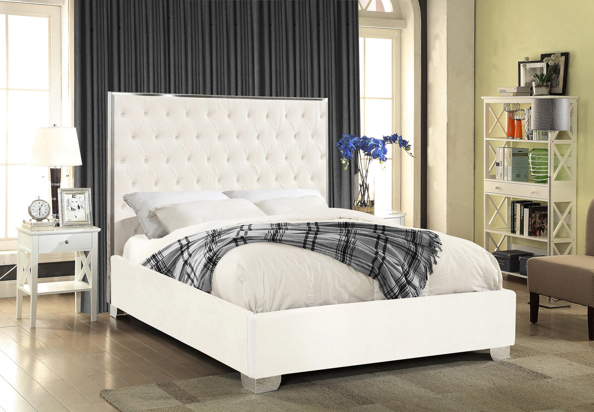 Lexi White Velvet Full Bed - galleria furniture outlet