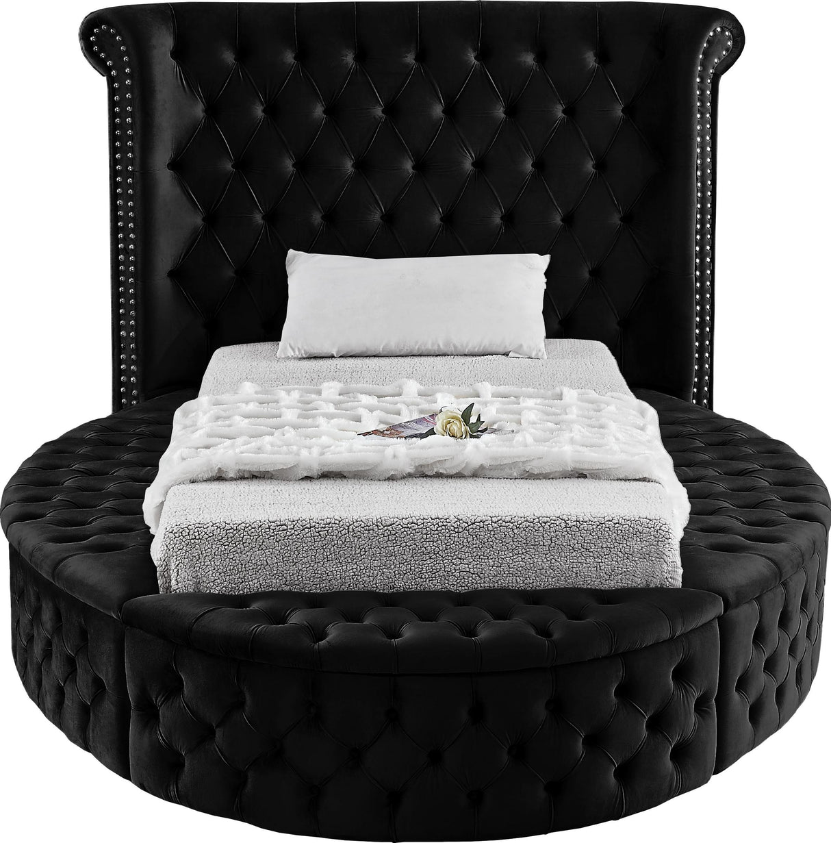 Luxus Black Velvet Twin Bed (3 Boxes) - galleria furniture outlet