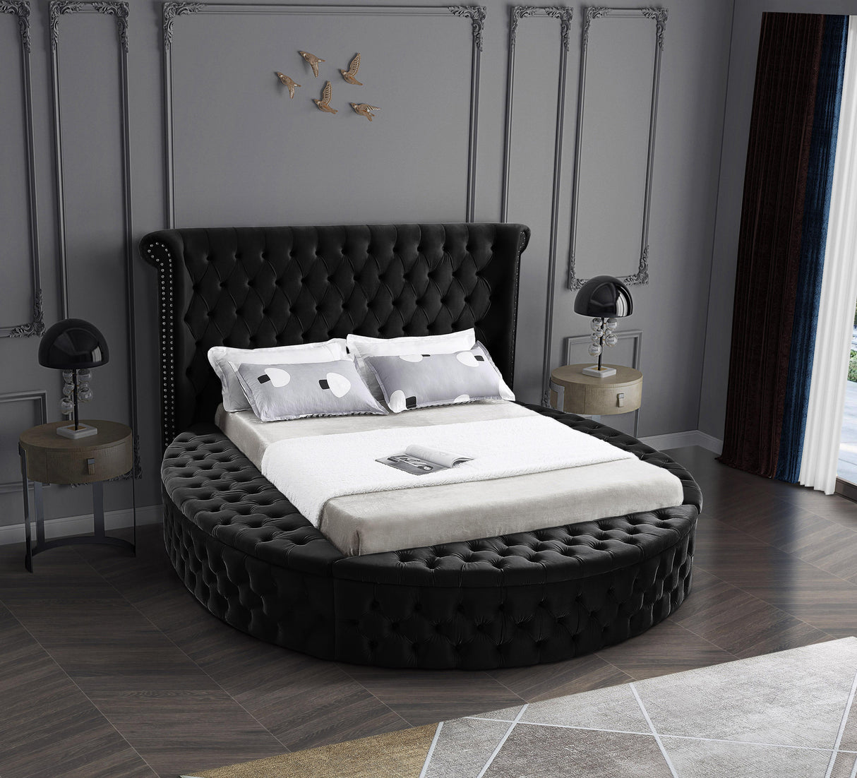 Luxus Black Velvet Queen Bed (3 Boxes) - galleria furniture outlet