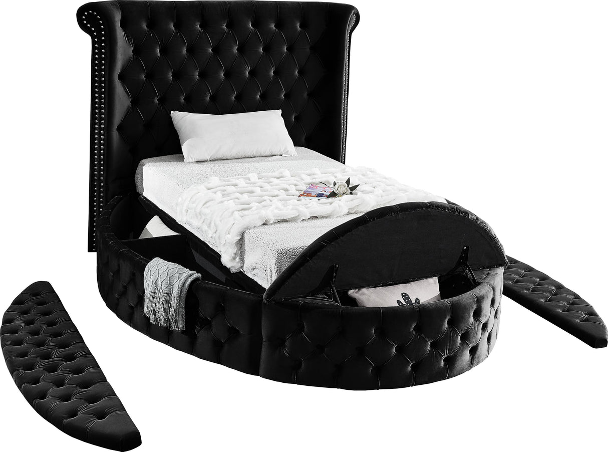 Luxus Black Velvet Twin Bed (3 Boxes) - galleria furniture outlet