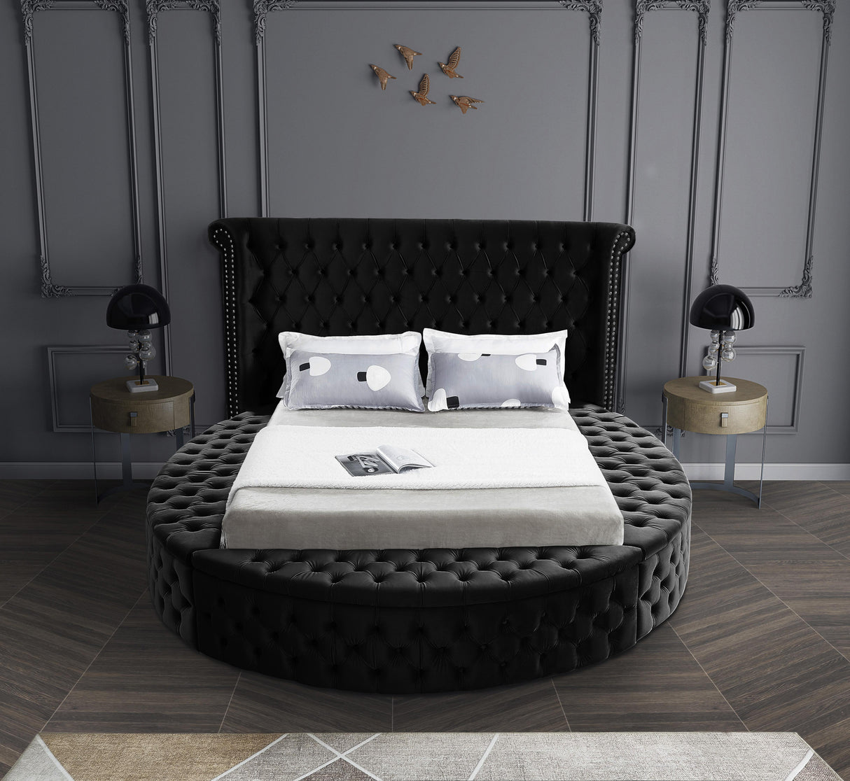 Luxus Black Velvet Full Bed (3 Boxes) - galleria furniture outlet