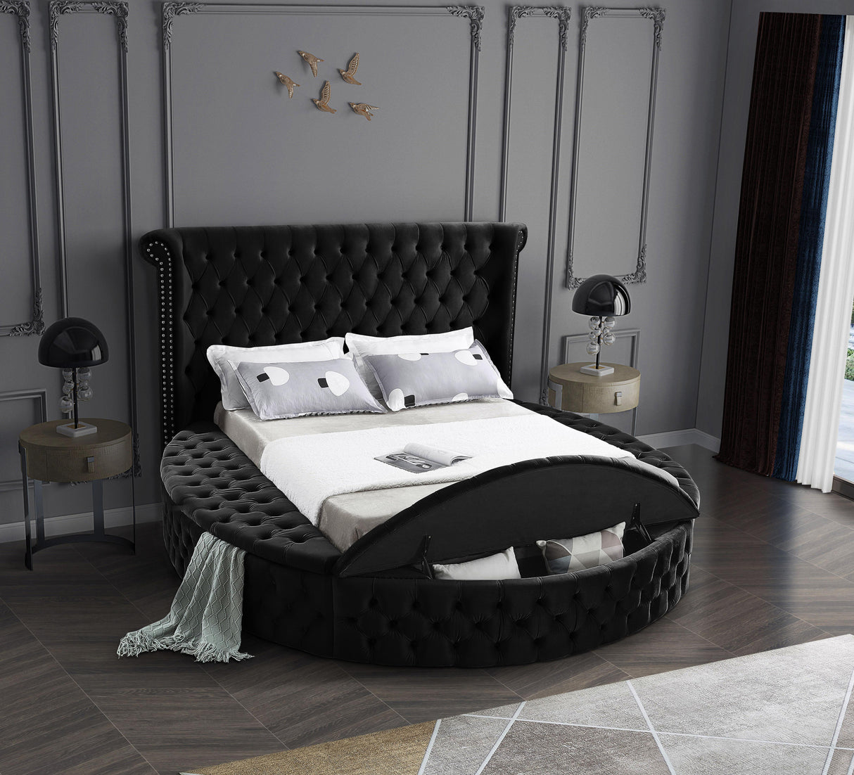 Luxus Black Velvet Full Bed (3 Boxes) - galleria furniture outlet