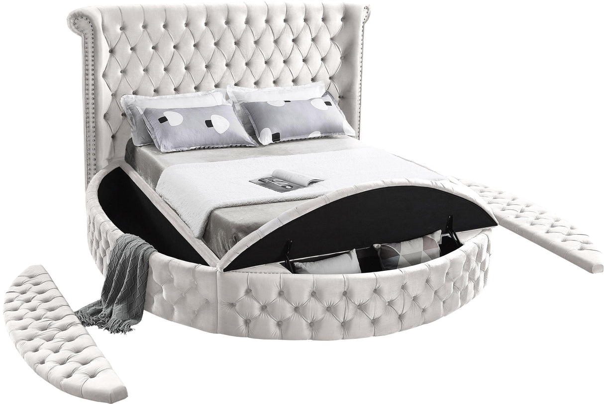 Luxus Cream Velvet Queen Bed (3 Boxes) - galleria furniture outlet