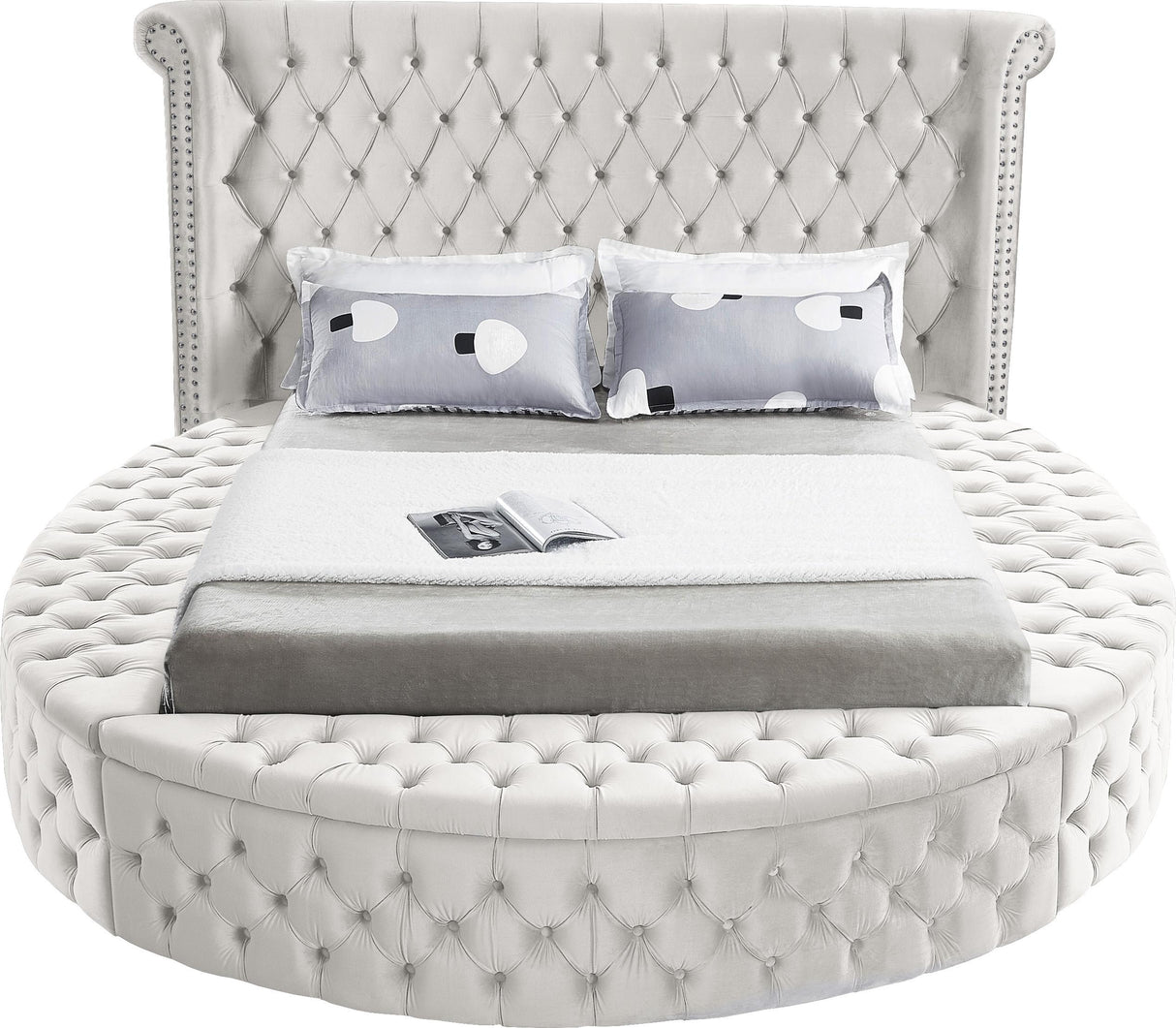 Luxus Cream Velvet Queen Bed (3 Boxes) - galleria furniture outlet
