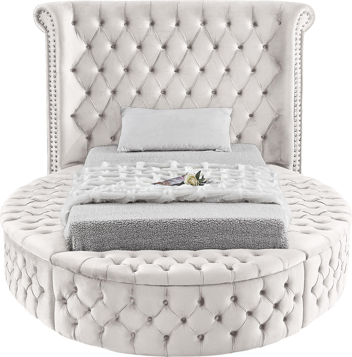 Luxus Cream Velvet Twin Bed (3 Boxes) - galleria furniture outlet