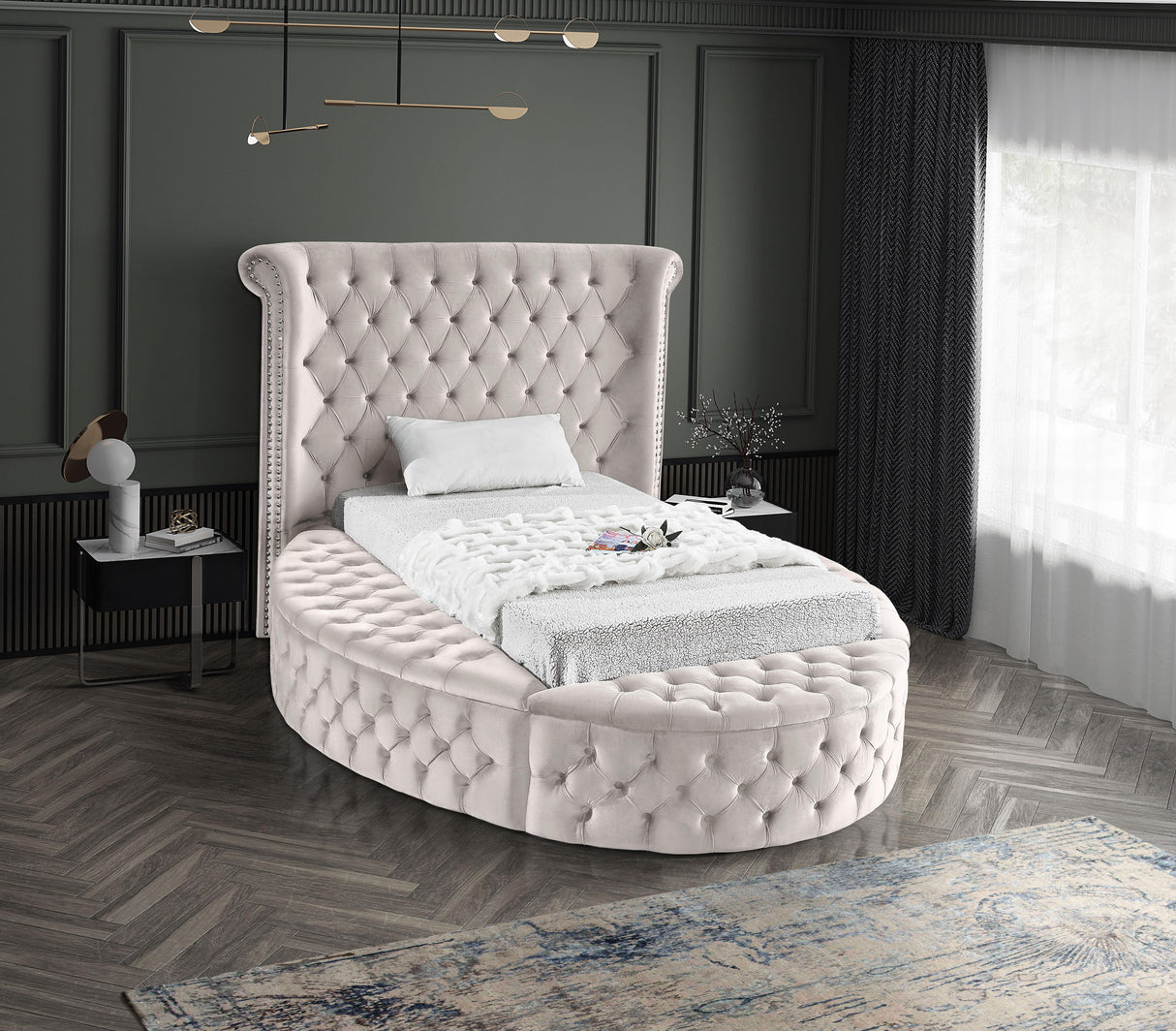 Luxus Cream Velvet Twin Bed (3 Boxes) - galleria furniture outlet