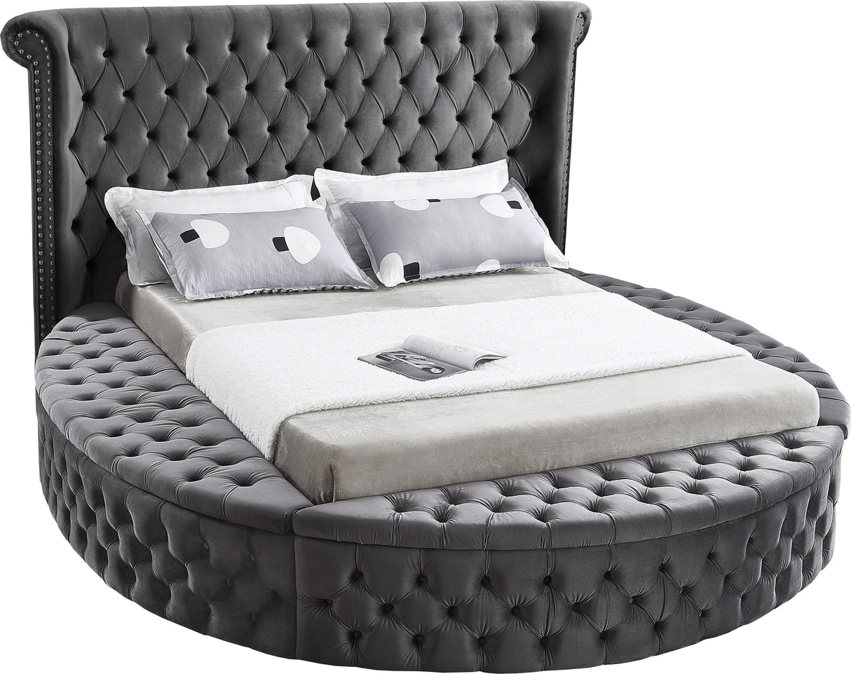 Luxus Grey Velvet Full Bed (3 Boxes) - galleria furniture outlet