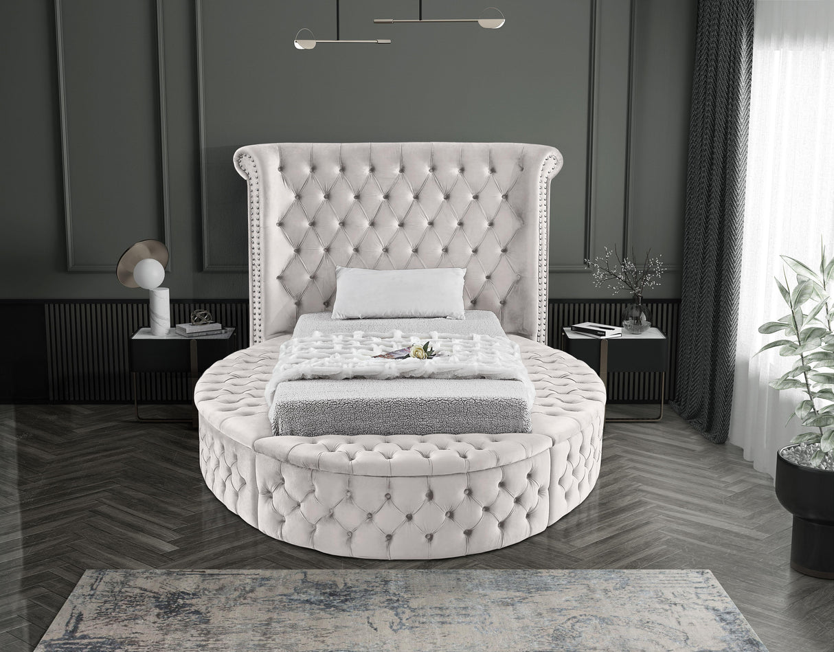 Luxus Cream Velvet Twin Bed (3 Boxes) - galleria furniture outlet
