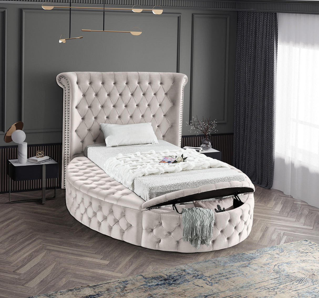 Luxus Cream Velvet Twin Bed (3 Boxes) - galleria furniture outlet