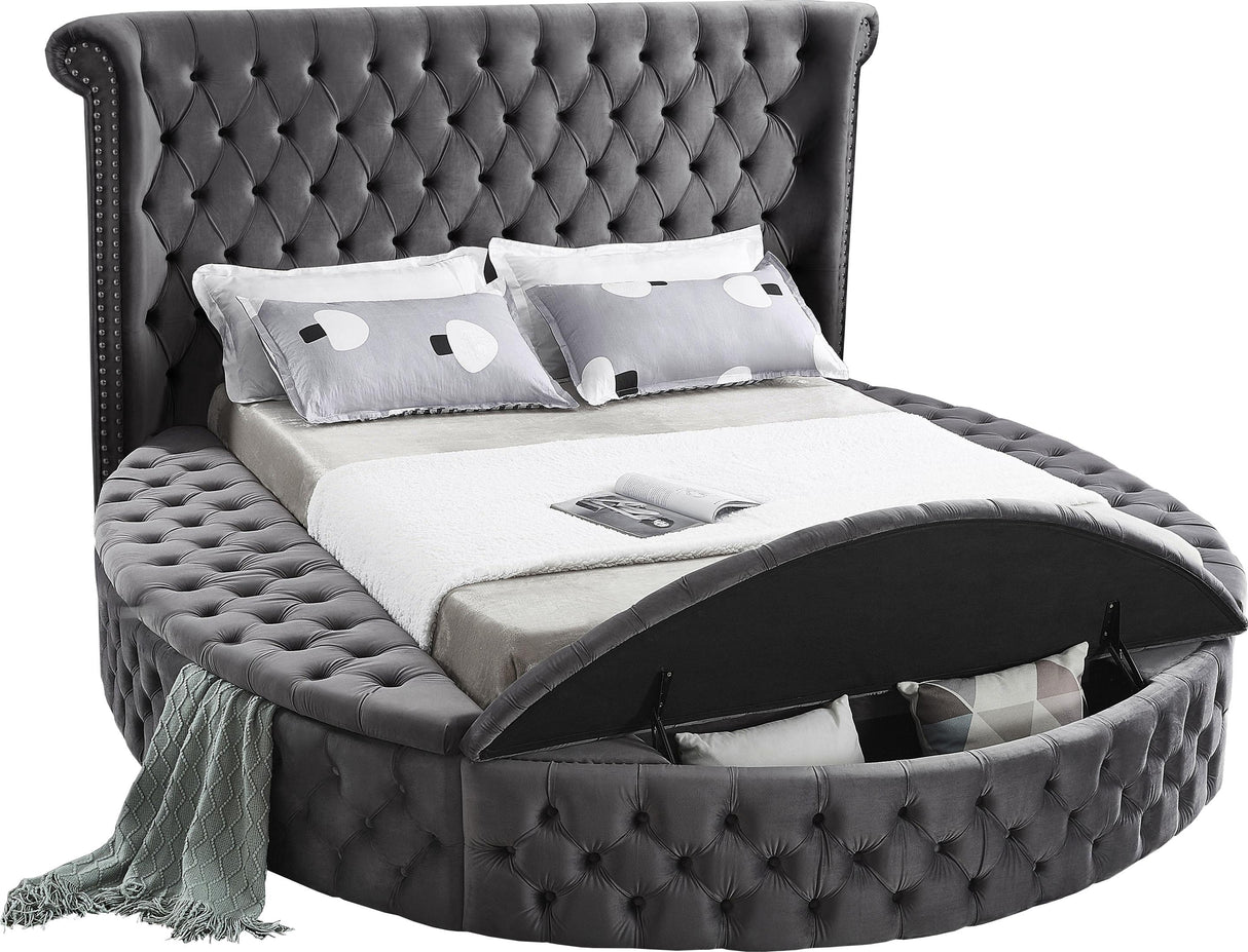 Luxus Grey Velvet Full Bed (3 Boxes) - galleria furniture outlet