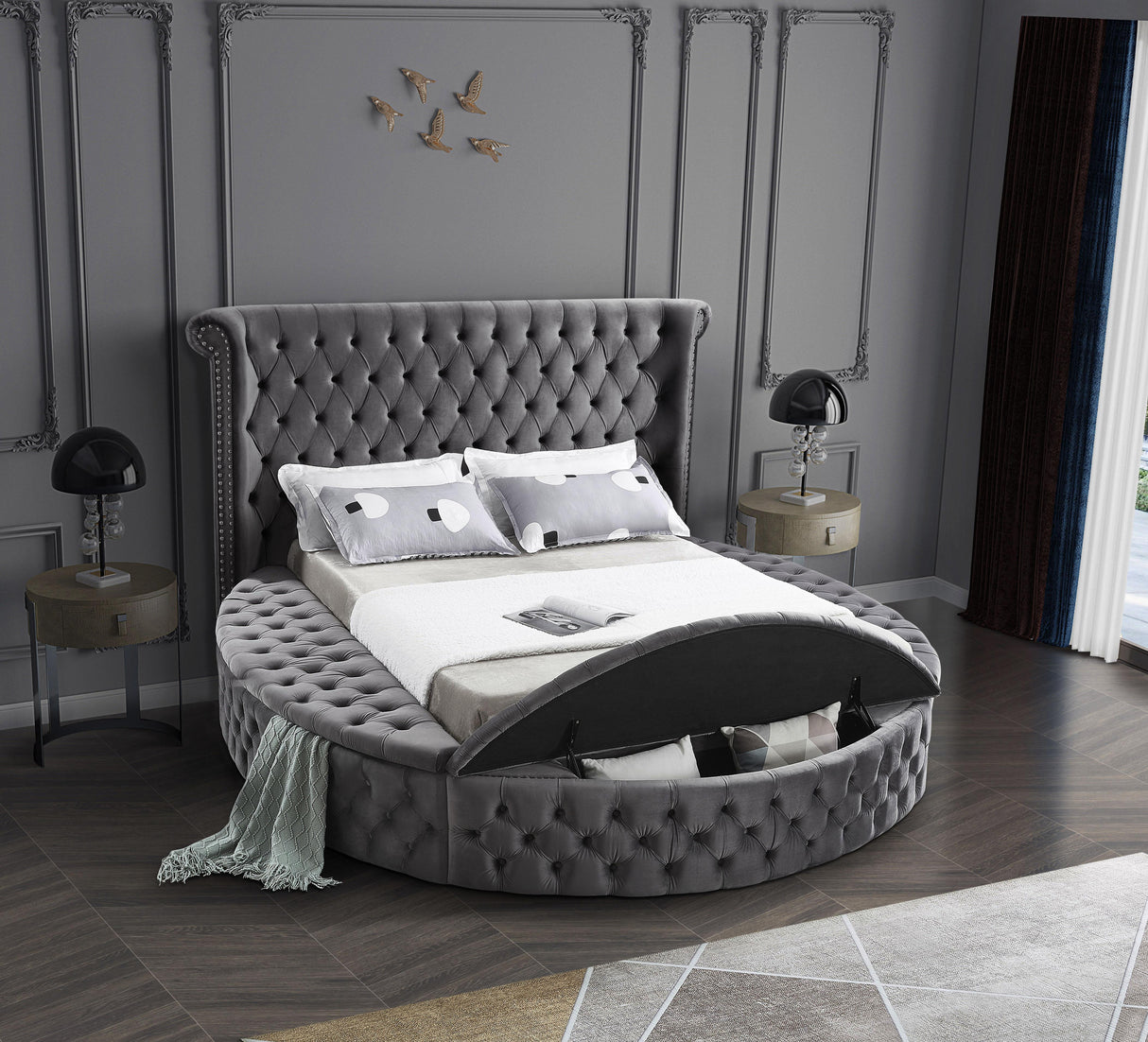 Luxus Grey Velvet Full Bed (3 Boxes) - galleria furniture outlet