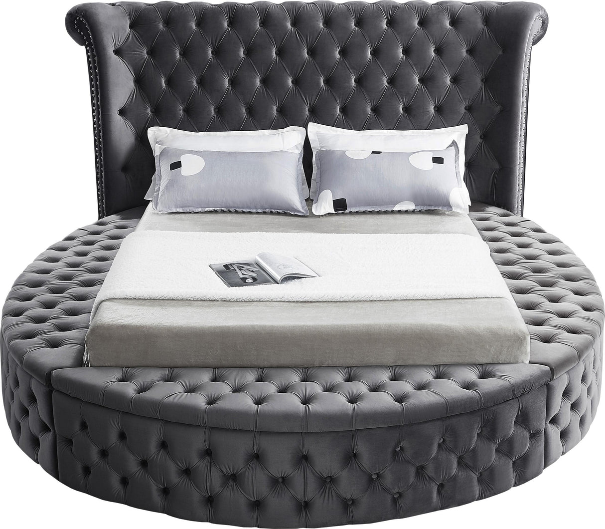 Luxus Grey Velvet King Bed (3 Boxes) - galleria furniture outlet
